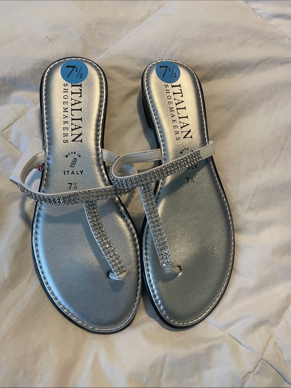 Italian Shoemakers Silver Rhinestone T-Strap Sandals